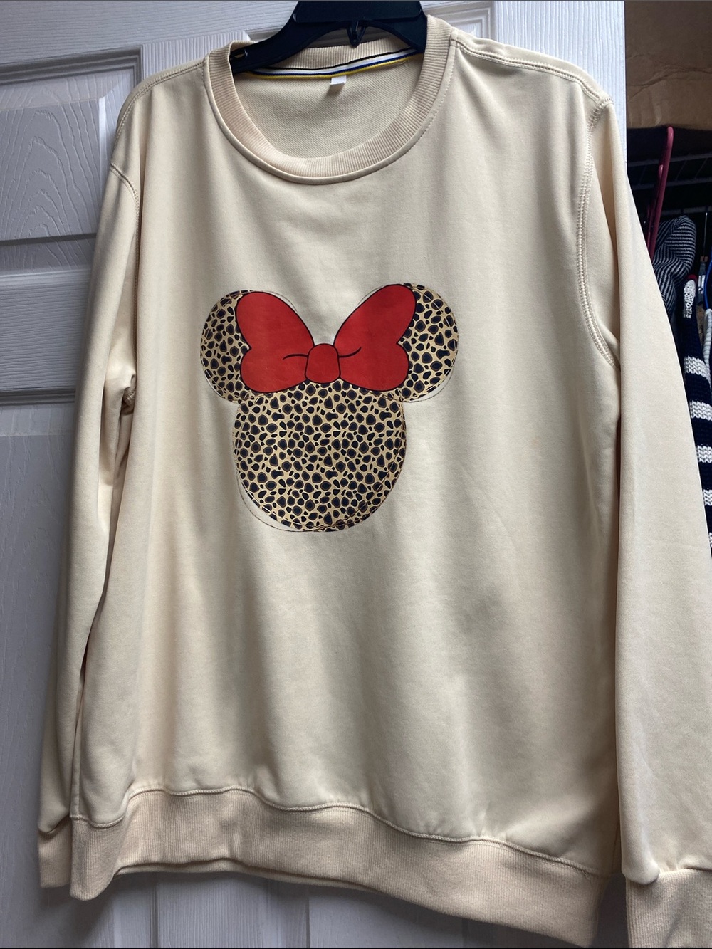 Leopard Minnie Silhouette Sweatshirt with Red Bow